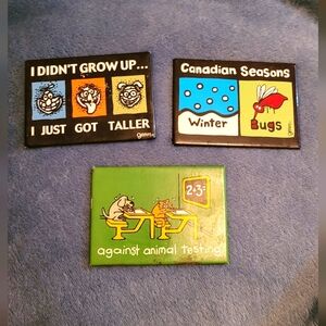 Made in Canada Trio of funny Grimm magnets for fridge or locker